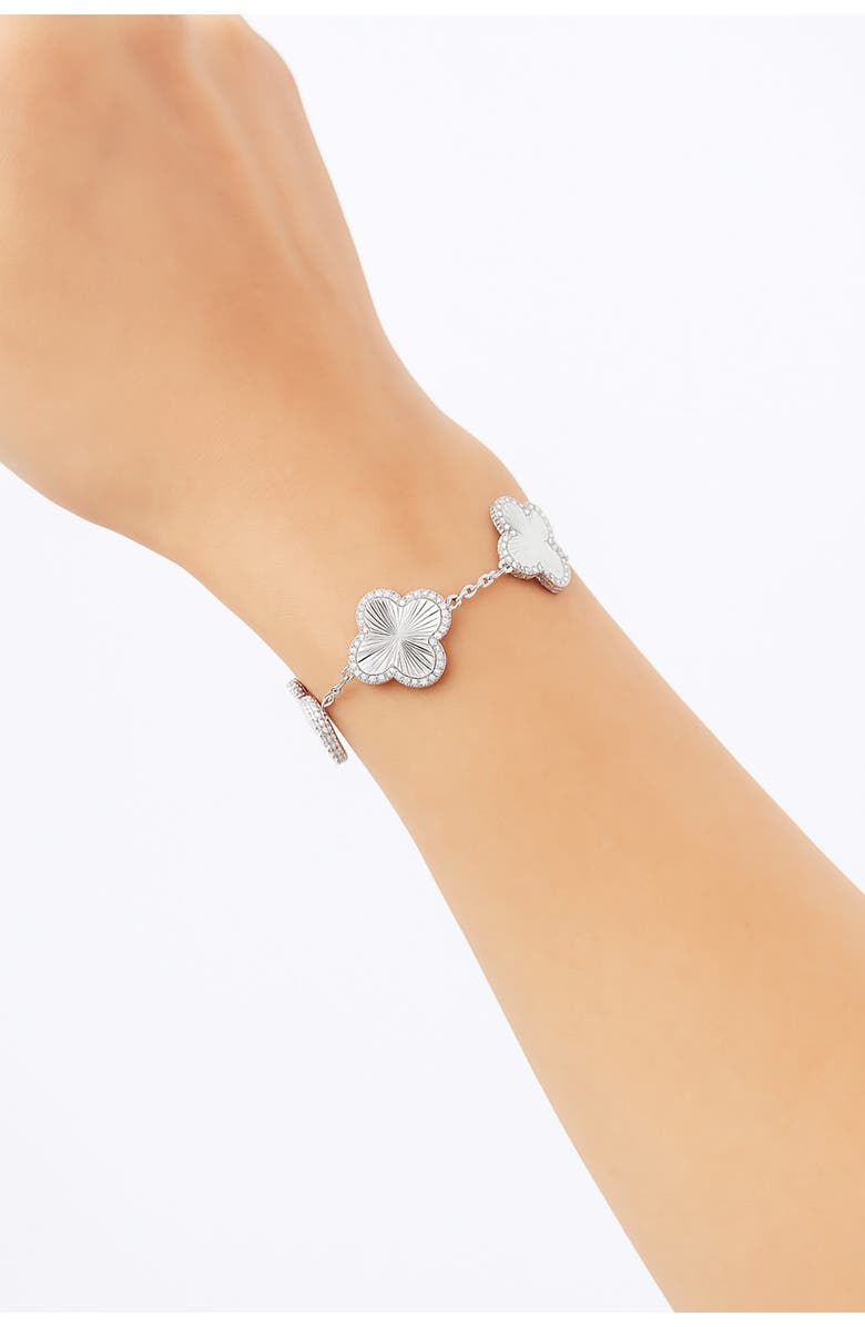 RIVKA FRIEDMAN Pavé CZ Clover Station Bracelet, Alternate, color, White Rhodium / Cz