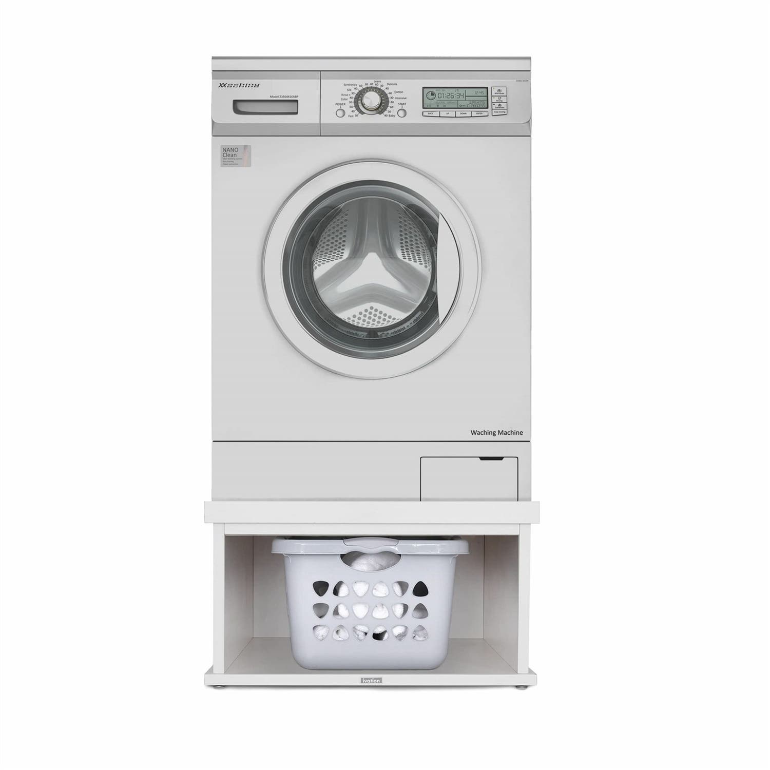 Ivation Wooden Laundry Pedestal For Washer & Dryer, 33.86x 29.92 Universal Fit In White