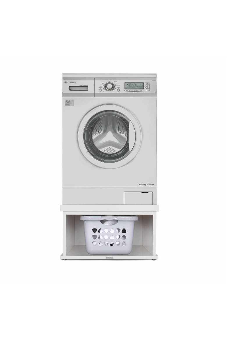 Wooden Laundry Pedestal for Washer & Dryer, 33.86x 29.92 Universal Fit, Main, color, White 1 Pack
