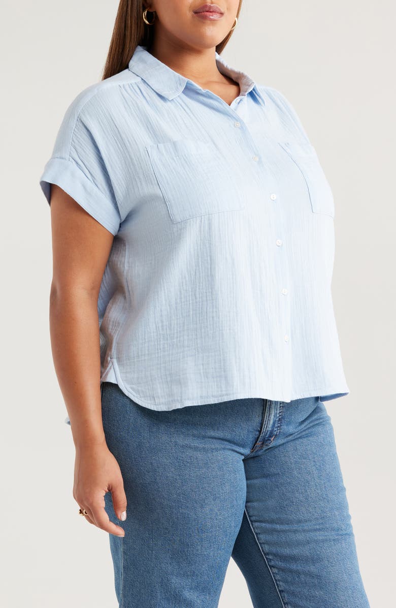 Caslon<sup>®</sup> Cotton Gauze Button-Up Shirt, Alternate, color, Blue Windsurfer