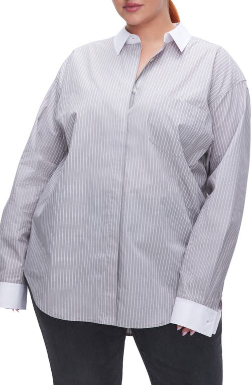 Good American Good Yarn Dye Cotton Poplin Button-up Shirt In Grey Stripe005