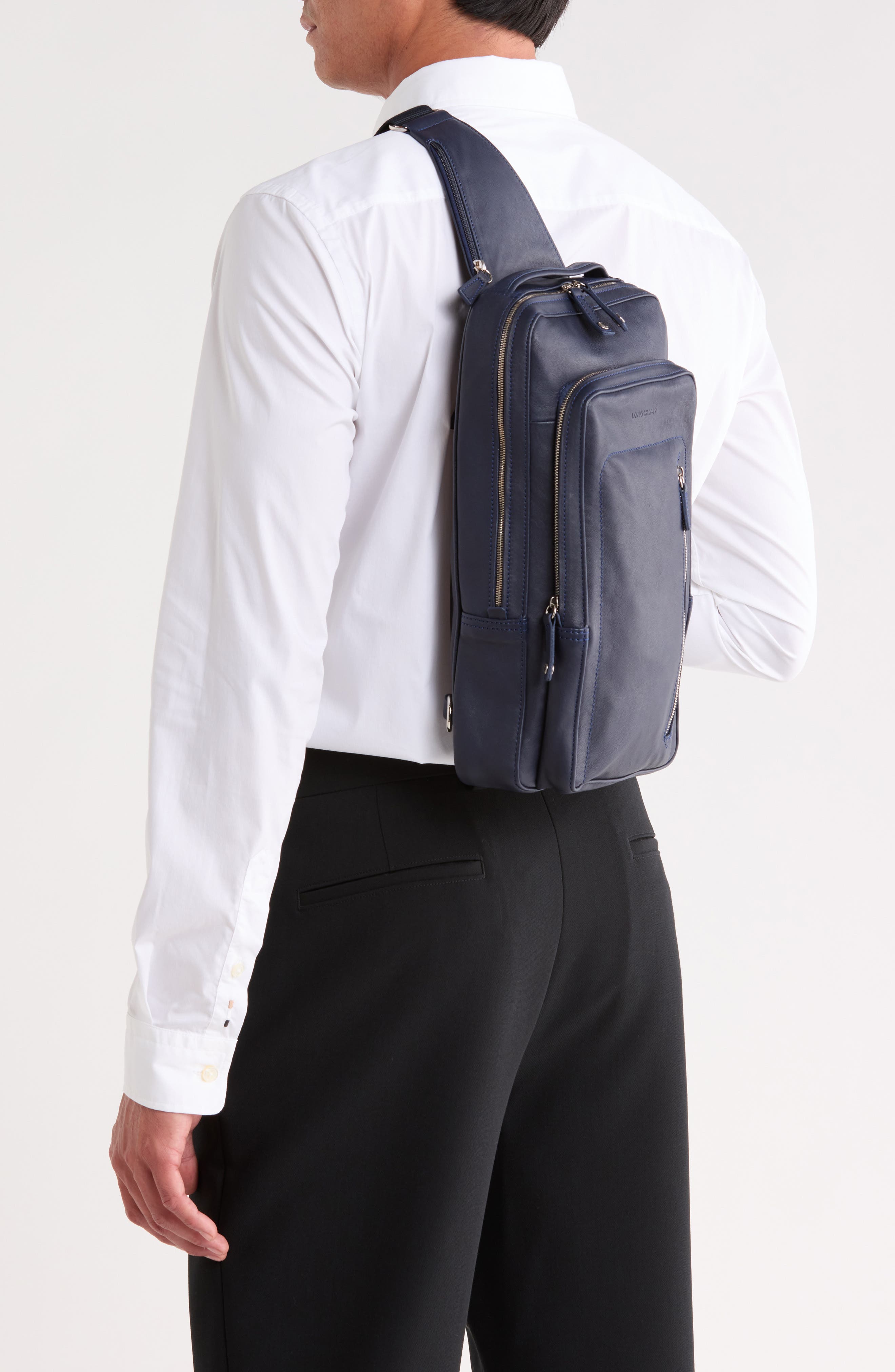 Parisis Leather Sling Crossbody Bag, Alternate, color, NAVY