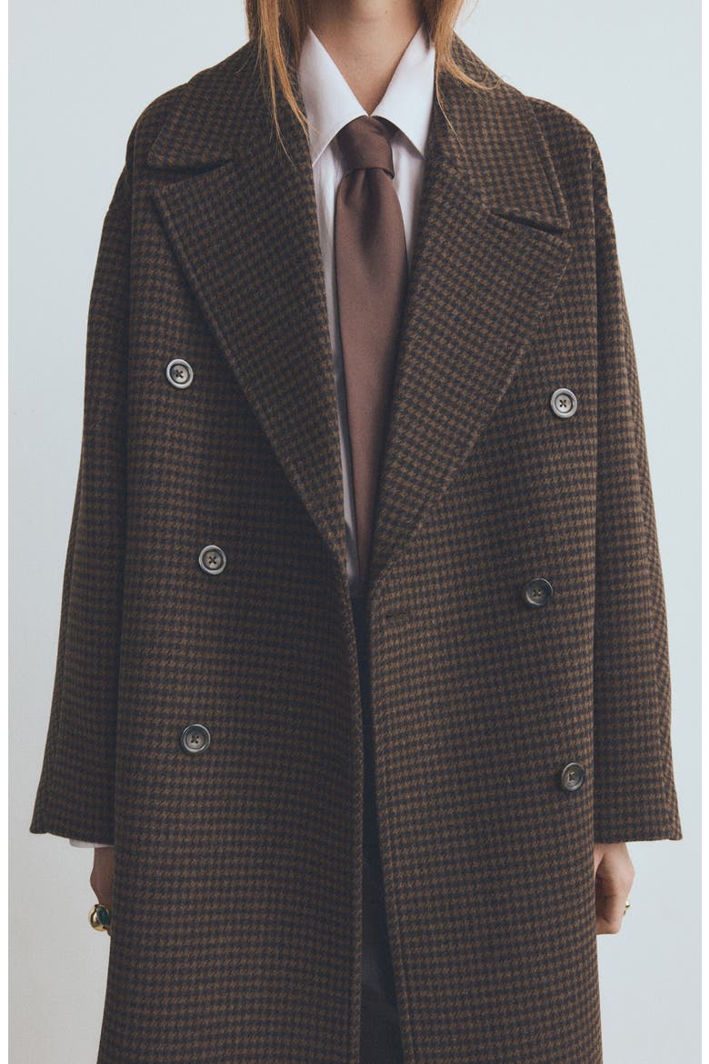 Micro Houndstooth Wool Blend Double Breasted Coat, Alternate, color, BROWN