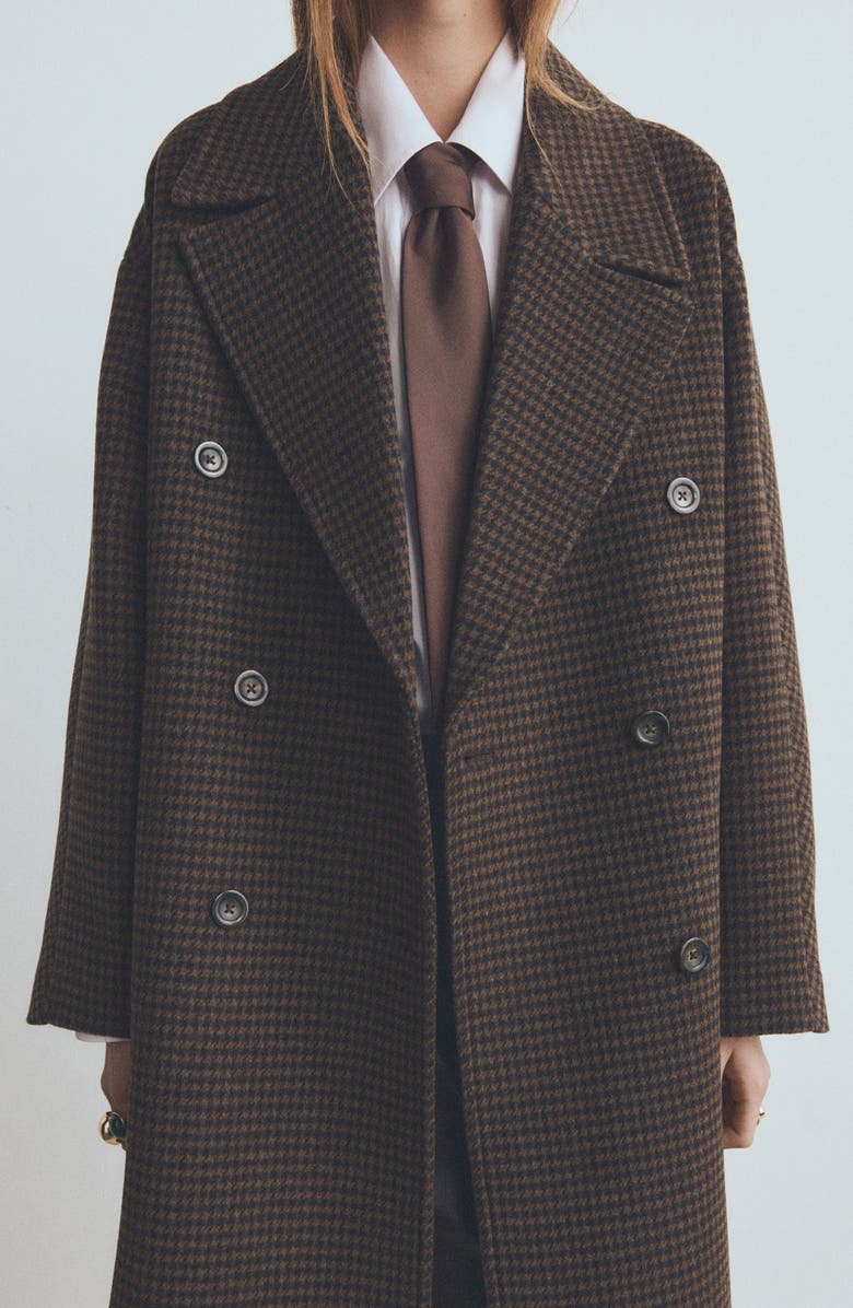 MANGO Micro Houndstooth Wool Blend Double Breasted Coat, Alternate, color, Brown