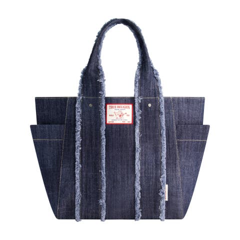 Frayed Handle Solid Denim Tote