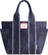 True Religion Frayed Handle Solid Denim Tote