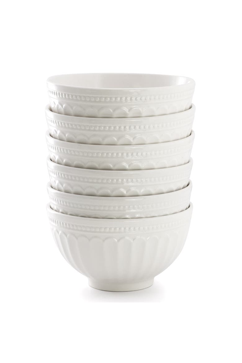6 Piece Embossed Arch Stoneware Cereal Bowl Set White, Alternate, color, White
