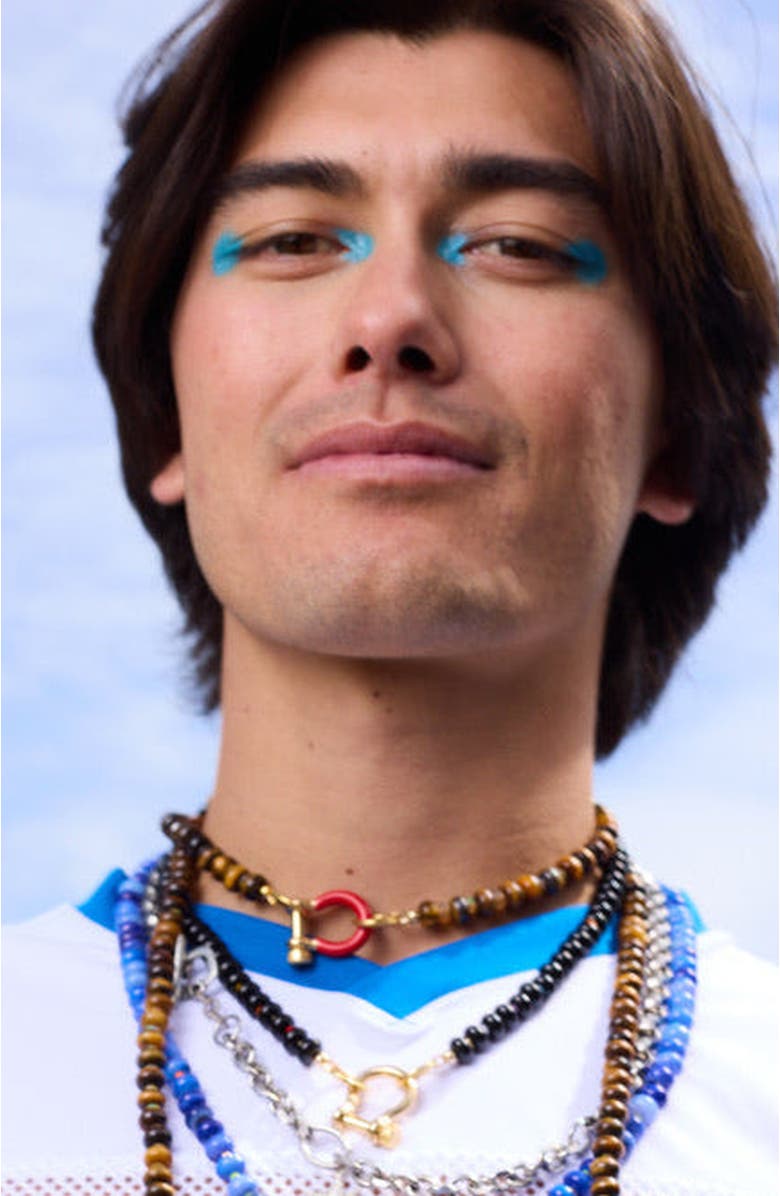 SHOP SPICY DAN Milo Gender Inclusive Rainbow Spacer Bead Onyx Necklace, Alternate, color, Black / Rainbow