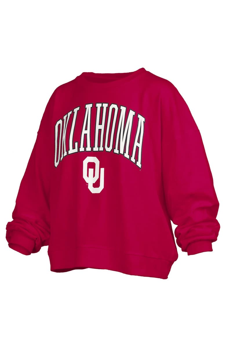 PRESSBOX Women's Pressbox Crimson Oklahoma Sooners Janise Arch Over Logo Waist Length Oversized Pullover Sweatshirt, Alternate, color,
