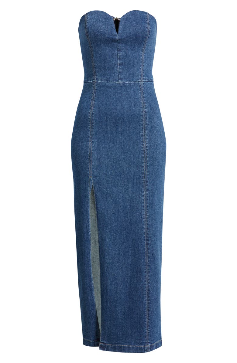 FREEMARKET Strapless Denim Maxi Dress, Main, color, Denim
