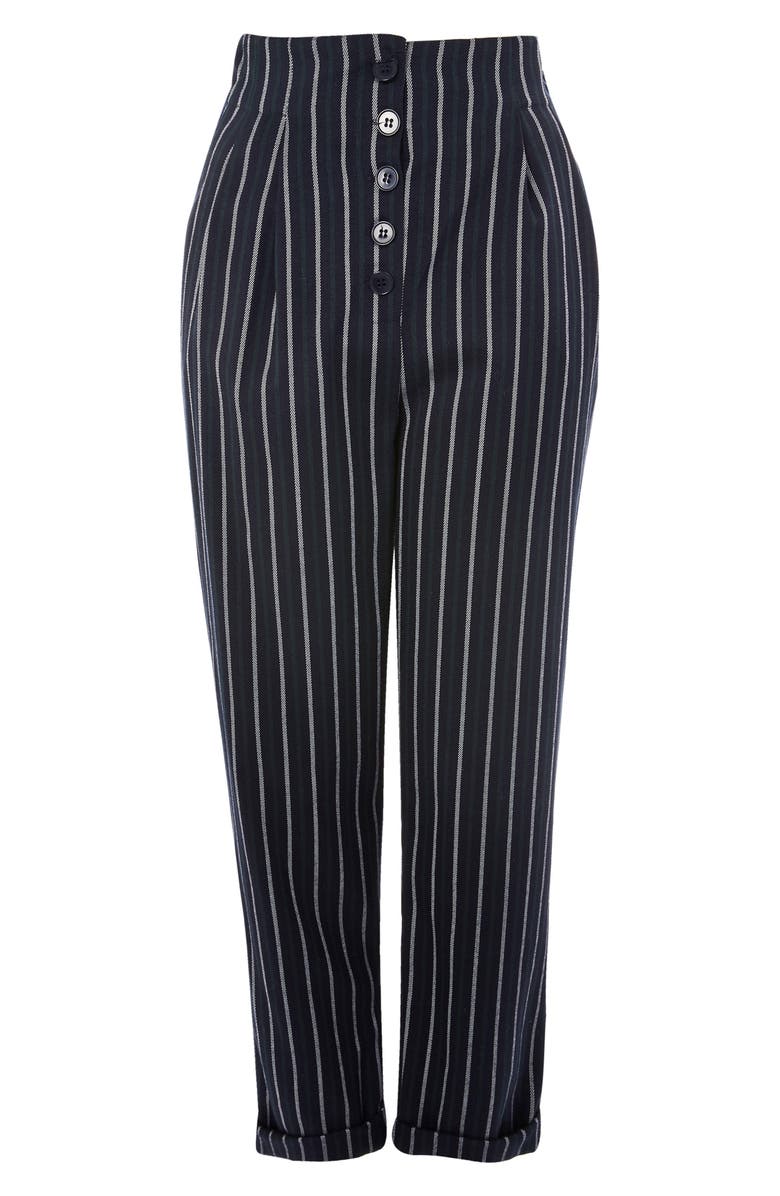 Topshop Button Front Stripe Tapered Trousers, Alternate, color,