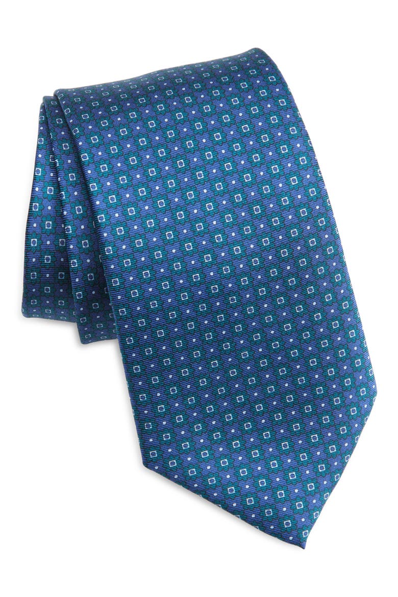 Neat Floral Medallion Silk Tie, Main, color, BLUE