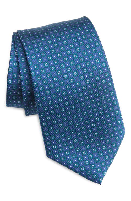 Clifton Wilson Neat Floral Medallion Silk Tie In Blue