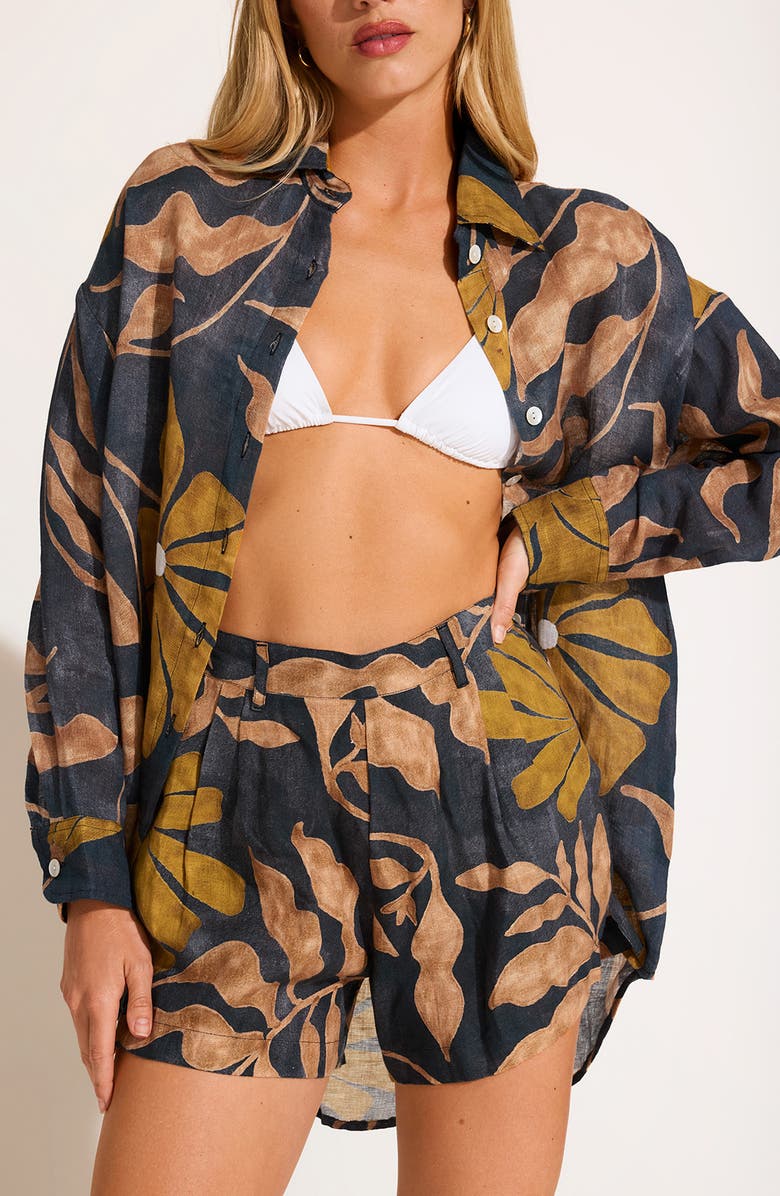 Vitamin A<sup>®</sup> The Getaway Linen Cover-Up Shorts, Alternate, color, Kelp Flower