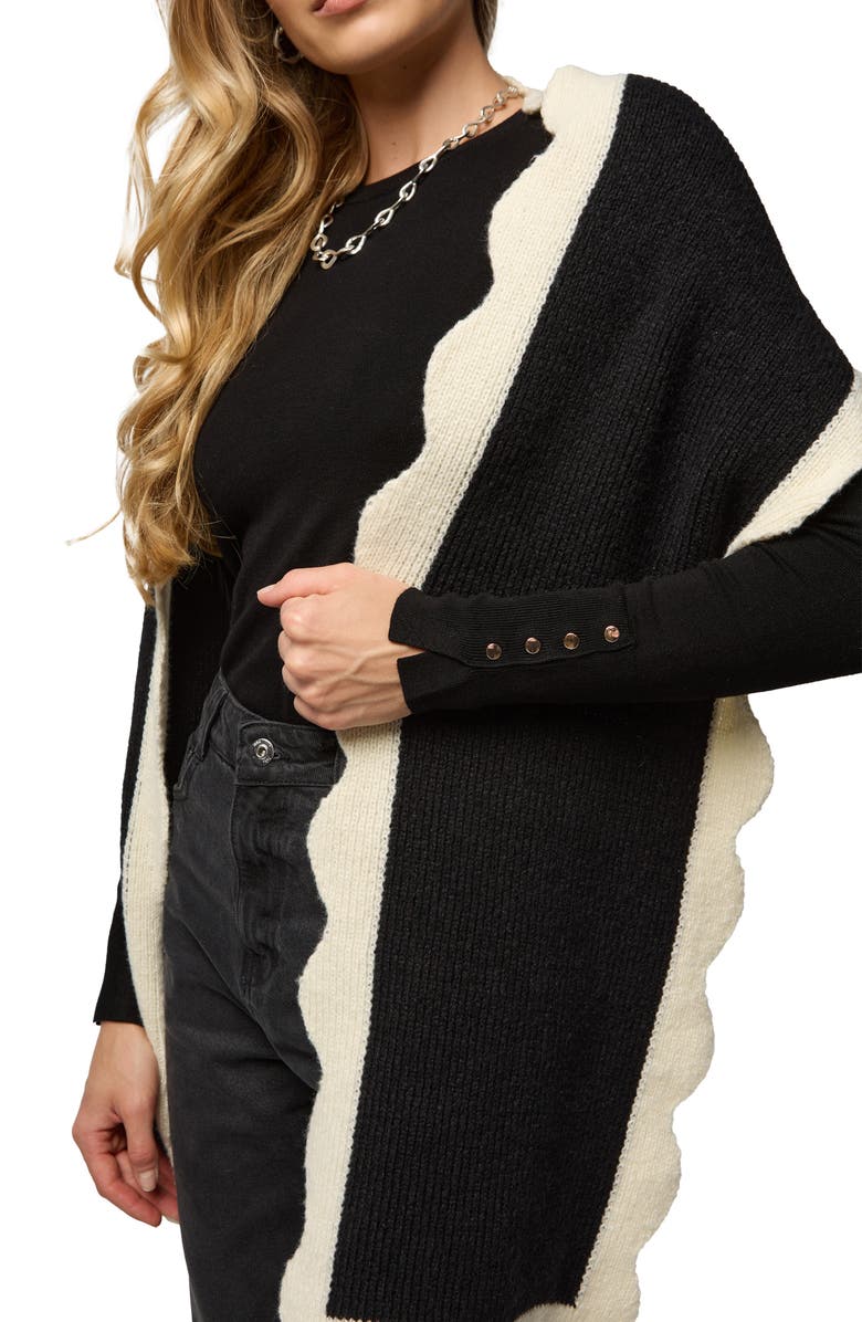 SAACHI Scallop Trim Scarf, Alternate, color, Black