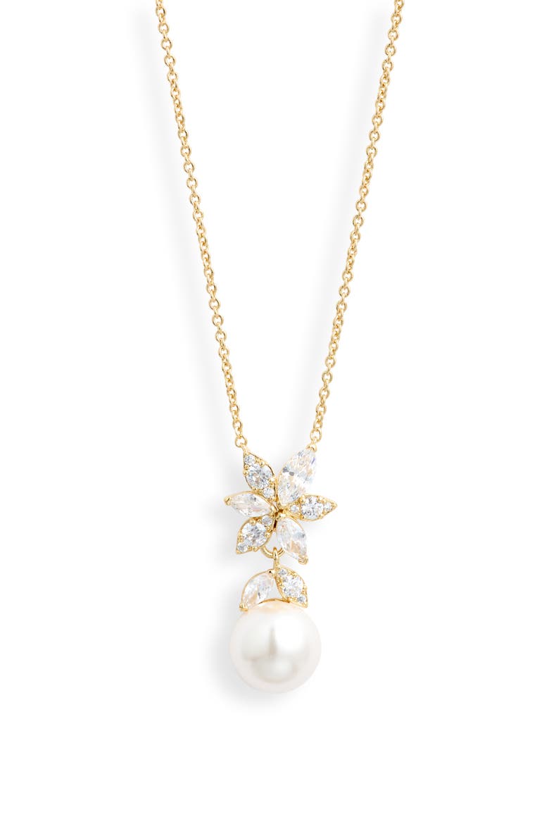 Under the Sea Cubic Zirconia & Faux Pearl Pendant Necklace, Main, color, GOLD