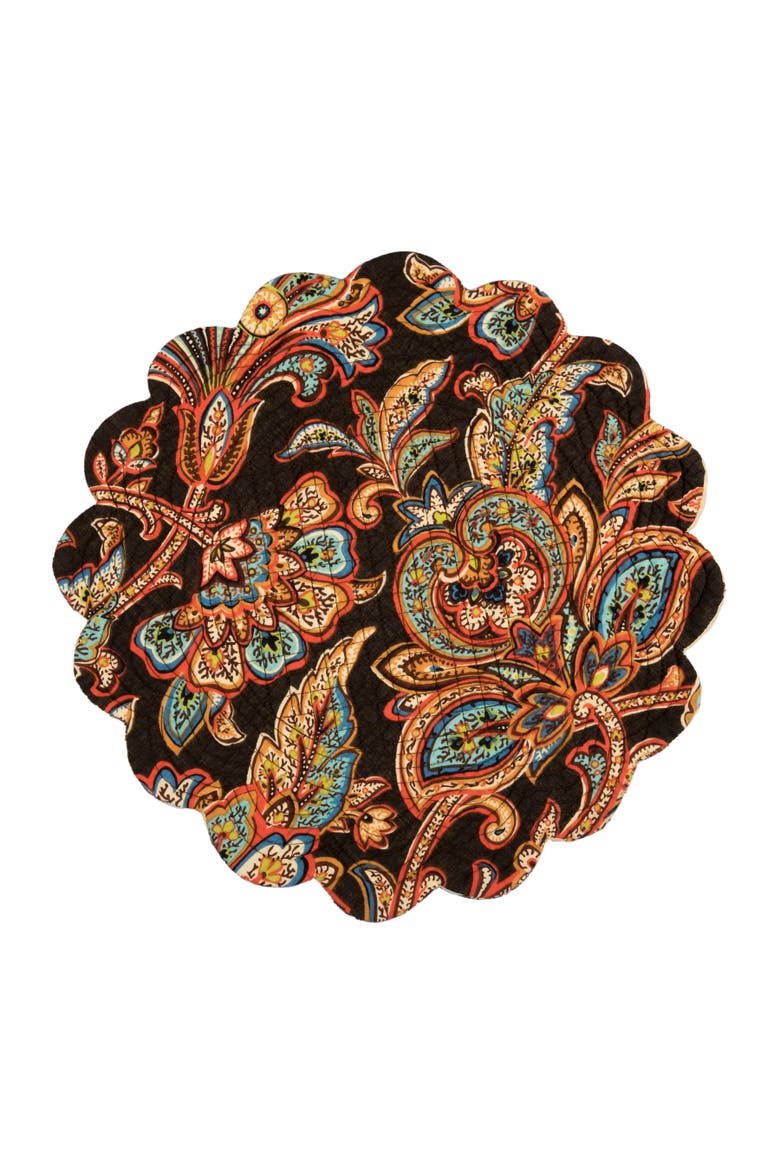 Dorothy Autumnal Brown Quilted Scalloped Paisley Floral Accents Placemats Set of 6, 17", Alternate, color, Brown