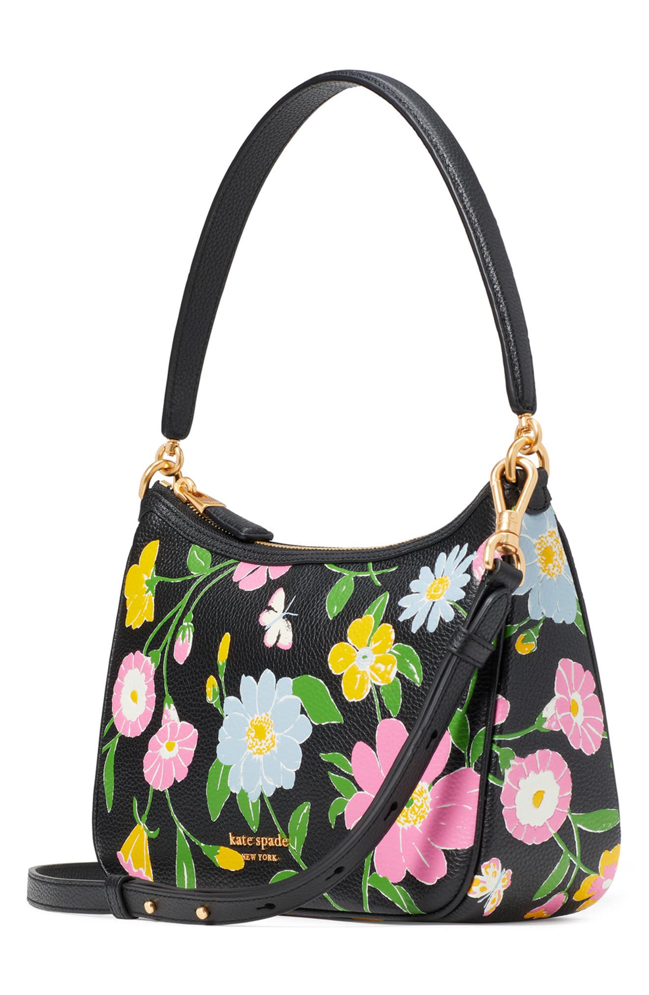 Kate Spade New York sam floral embossed pebble leather shoulder bag, Alternate, color, 