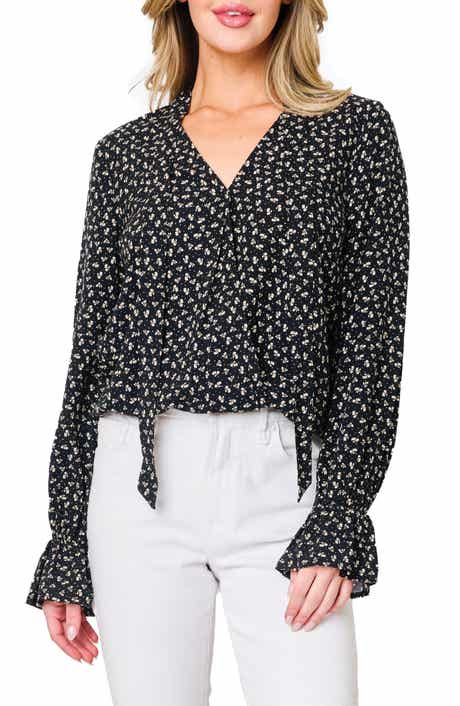 Floral Surplice Tie Neck Top