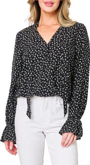 GIBSONLOOK Floral Surplice Tie Neck Top