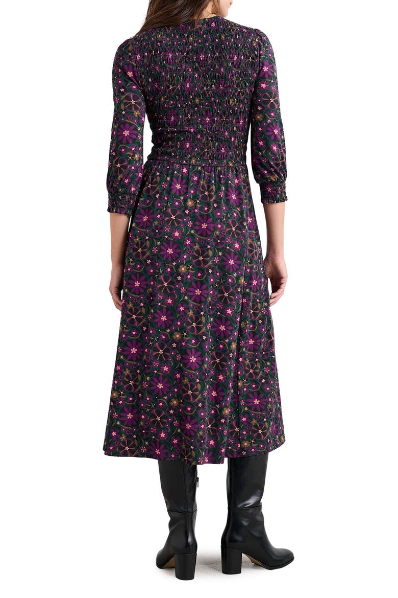 Sea Sound Floral Smocked Midi Dress, Alternate, color, FOLKY FLOWERS AMETHYST