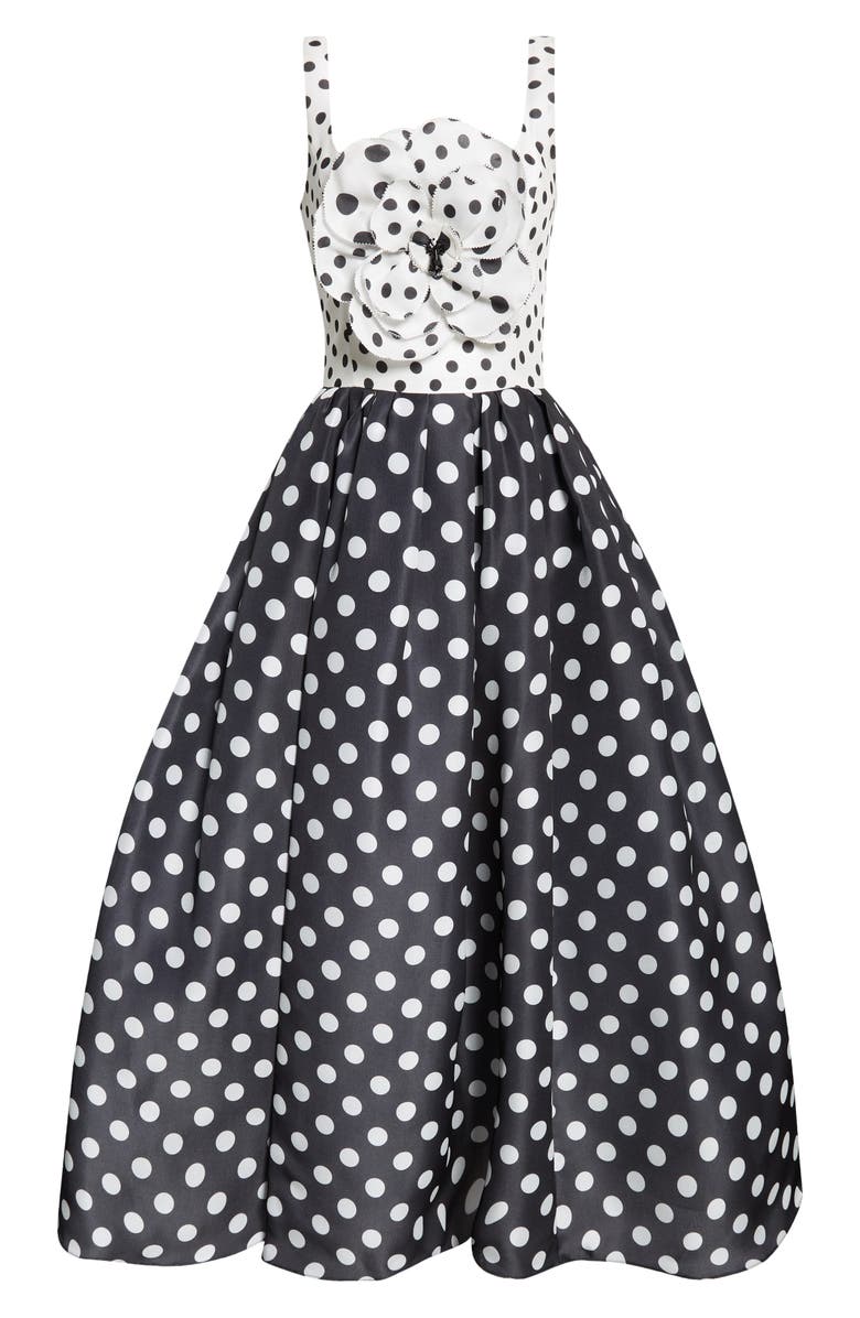 Carolina Herrera Rosette Polka Dot Fit
Flare Silk Midi Dress, Alternate, color,