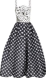 Carolina Herrera Rosette Polka Dot Fit & Flare Silk Midi Dress