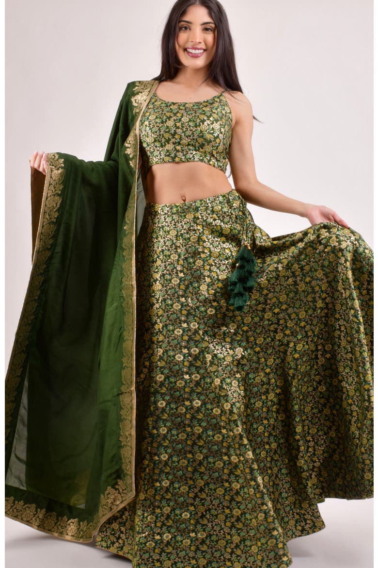 Beryl Banarasi Lehenga Choli Set, Alternate, color, Green