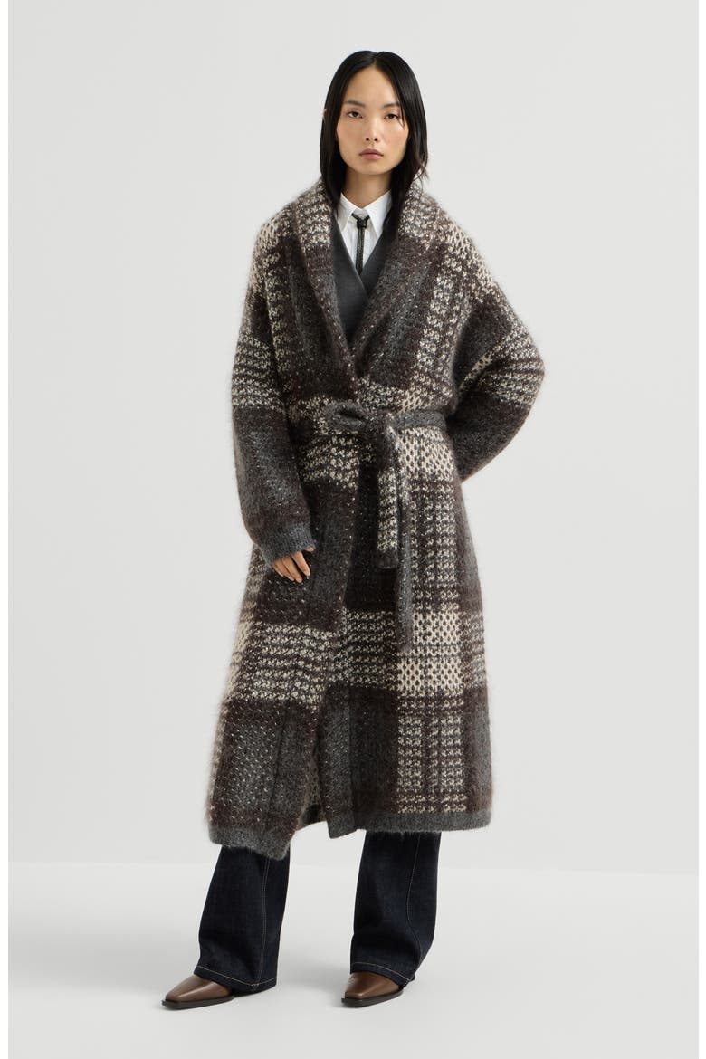 Dazzling tartan double knit coat in mohair, virgin wool and cashmere, Main, color, Anthracite