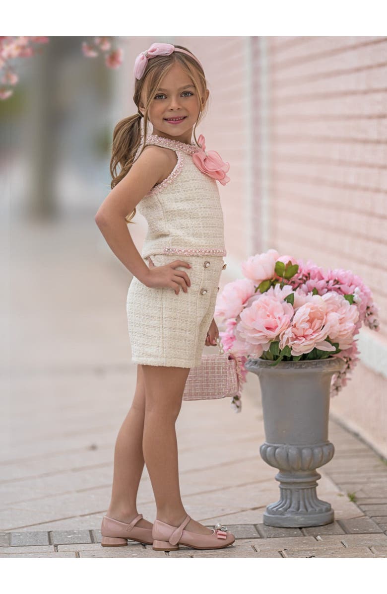 Mia Belle Girls Girls Confident Little Diva Halter Tweed Top and Short Set, Alternate, color, Ivory
