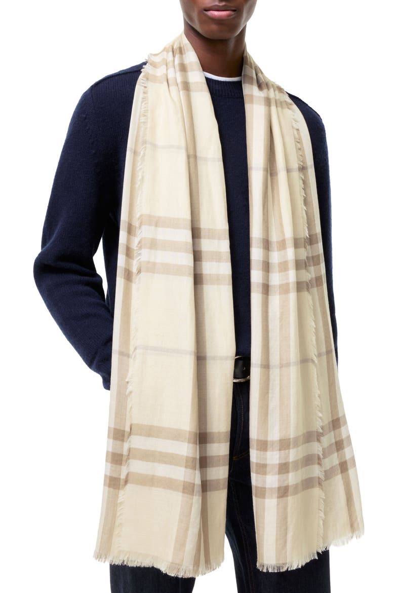 Medium Check Wool Scarf, Main, color, SESAME BEIGE CHECK
