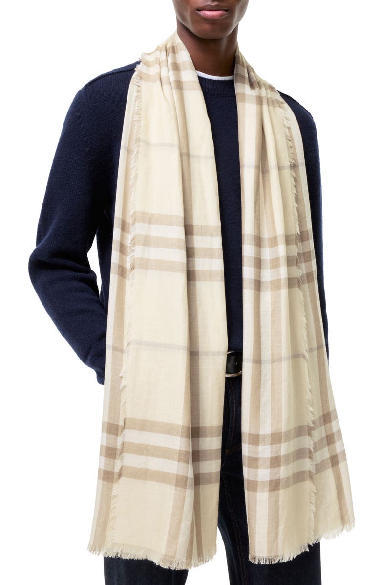 Burberry Medium Check Wool Scarf, Main, color, Sesame Beige Check