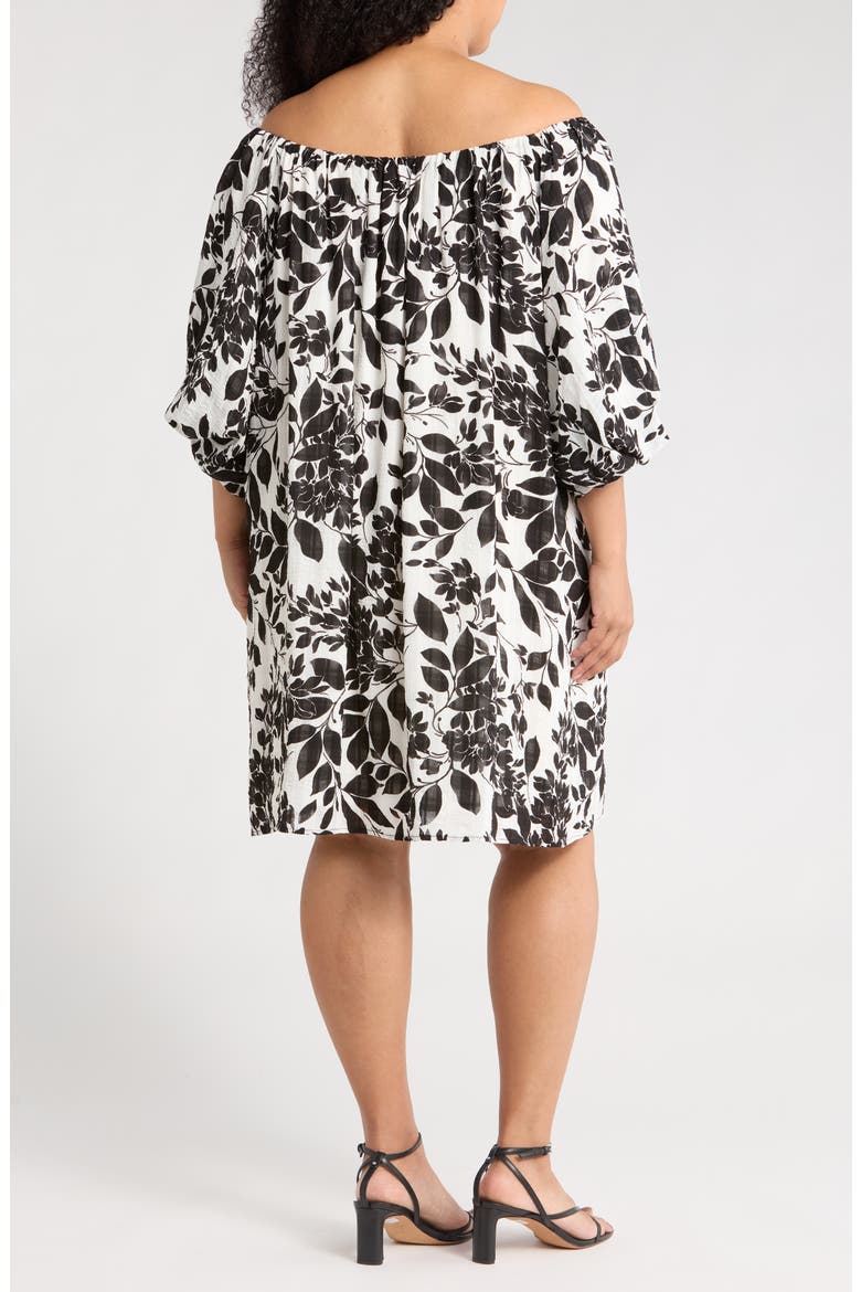 Floral Off the Shoulder Babydoll Dress, Alternate, color, BLACK/ WHITE