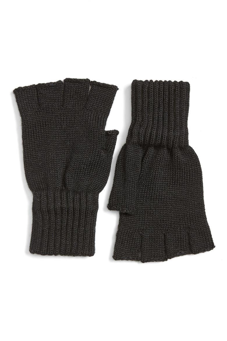 Fingerless Wool Gloves, Main, color, BLACK