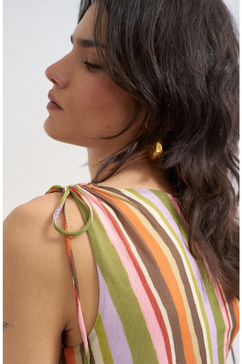 Stripe Ruched Tie Shoulder Asymmetric Hem Top, Alternate, color, ORANGE
