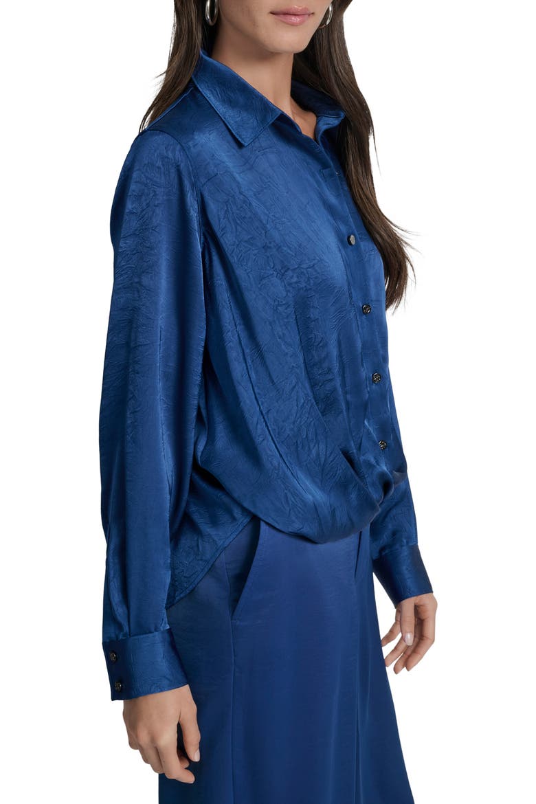 Twist Front Crinkle Satin Shirt, Alternate, color, CADET BLUE