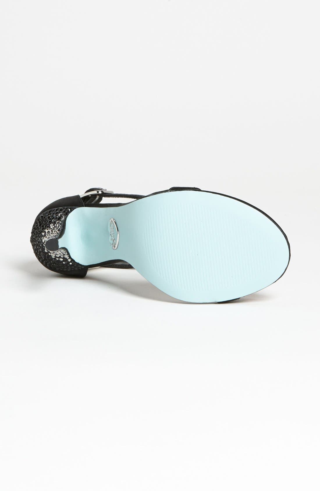 Blue by Betsey Johnson 'Bells' Sandal, Alternate, color, BLACK SATIN