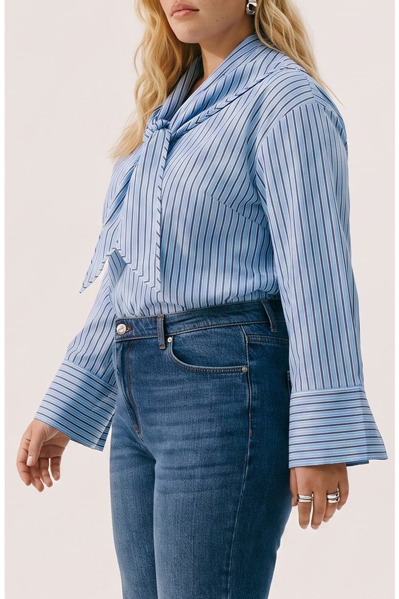 Scarf Neck Striped Shirt, Alternate, color, PROVENCE W/ FIONA STRIPES