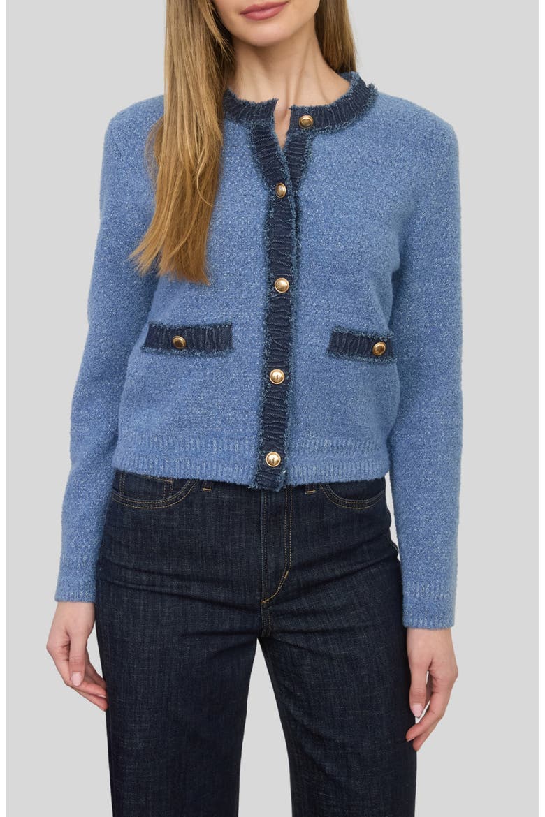 Fringe Trim Cardigan, Main, color, BLUE