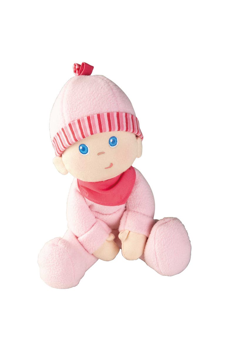 HABA Doll Snug Up Luisa 8" My First Baby Doll, Machine Washable & Safe for Birth & Up, Newborn Toys for Baby Shower Gifts, Main, color, Pink Multi