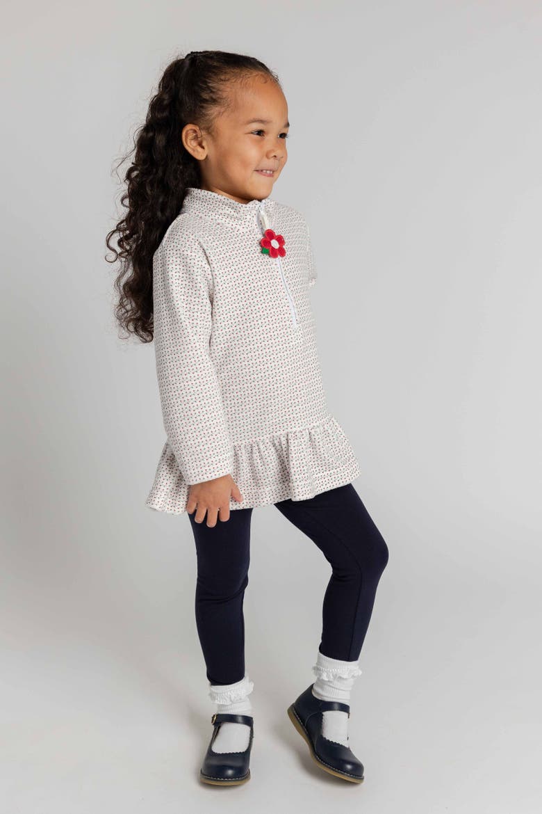 Printed Velour Half Zip Top with Flower Pull, Alternate, color, White with Red & Green Print