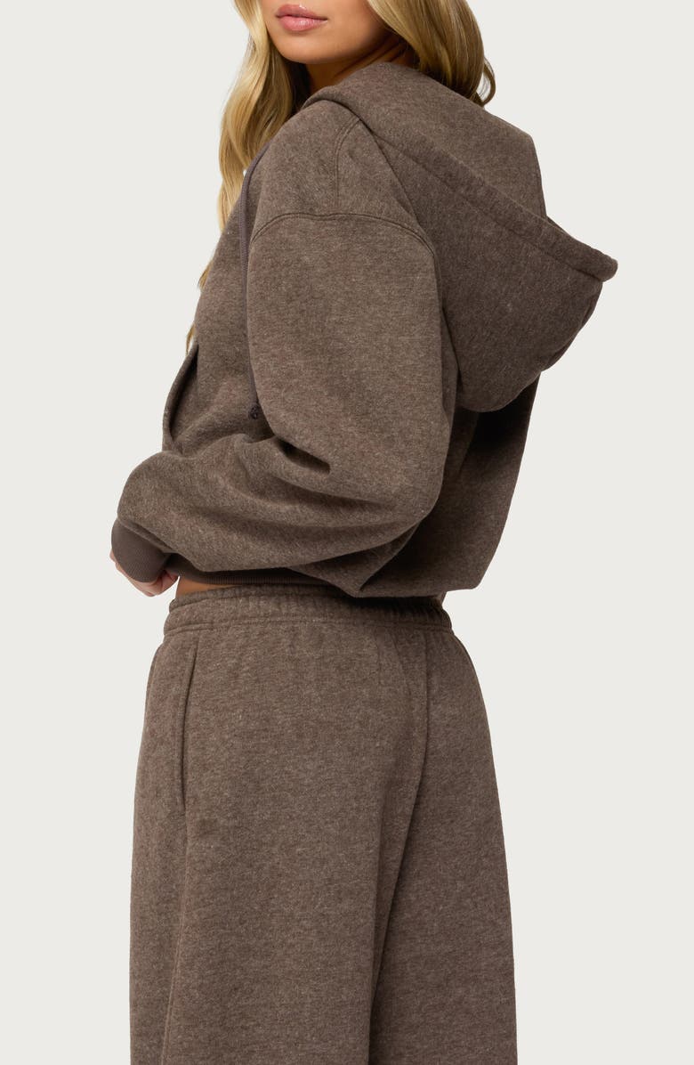 EDIKTED Laulie Crop Zip Hoodie, Alternate, color, Brown