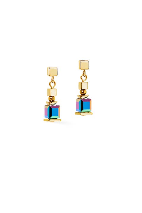 Sparkling Cubes Fusion Chain Gold Earrings