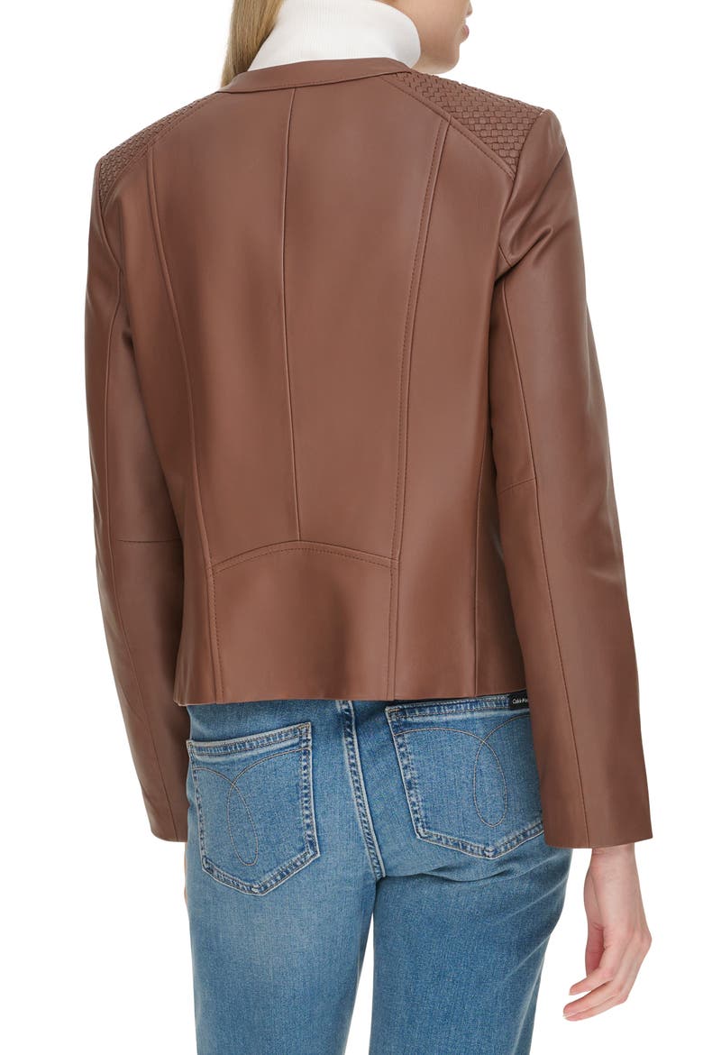 Woven Detail Leather Jacket, Alternate, color, HICKORY