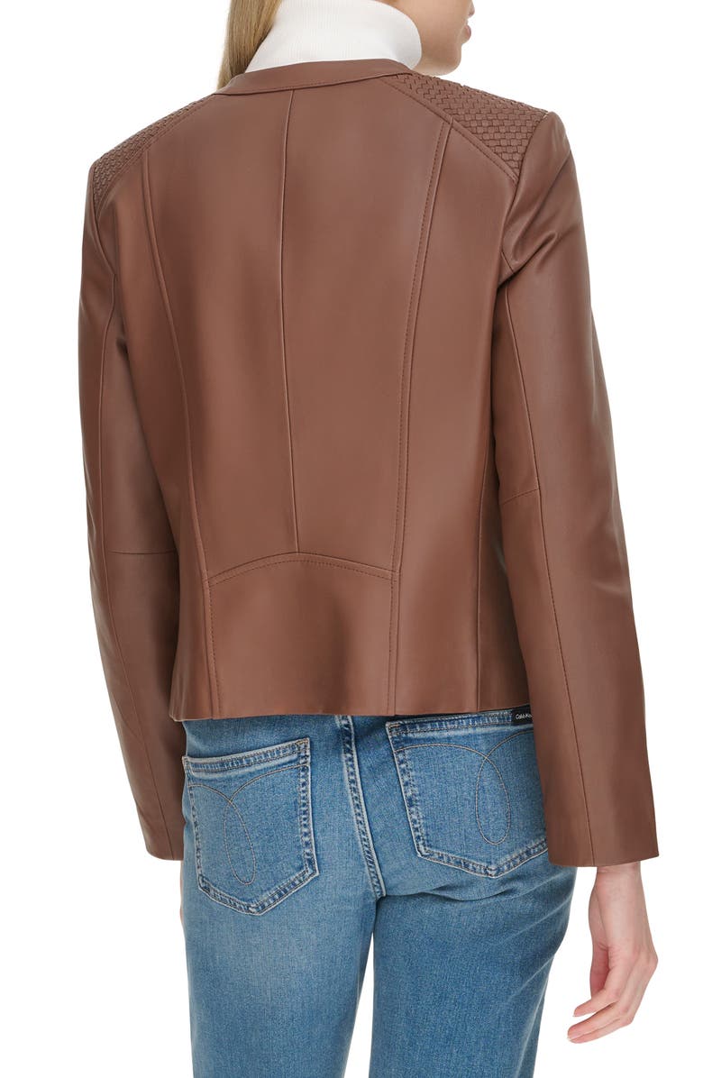 Cole Haan Woven Detail Leather Jacket, Alternate, color, Hickory