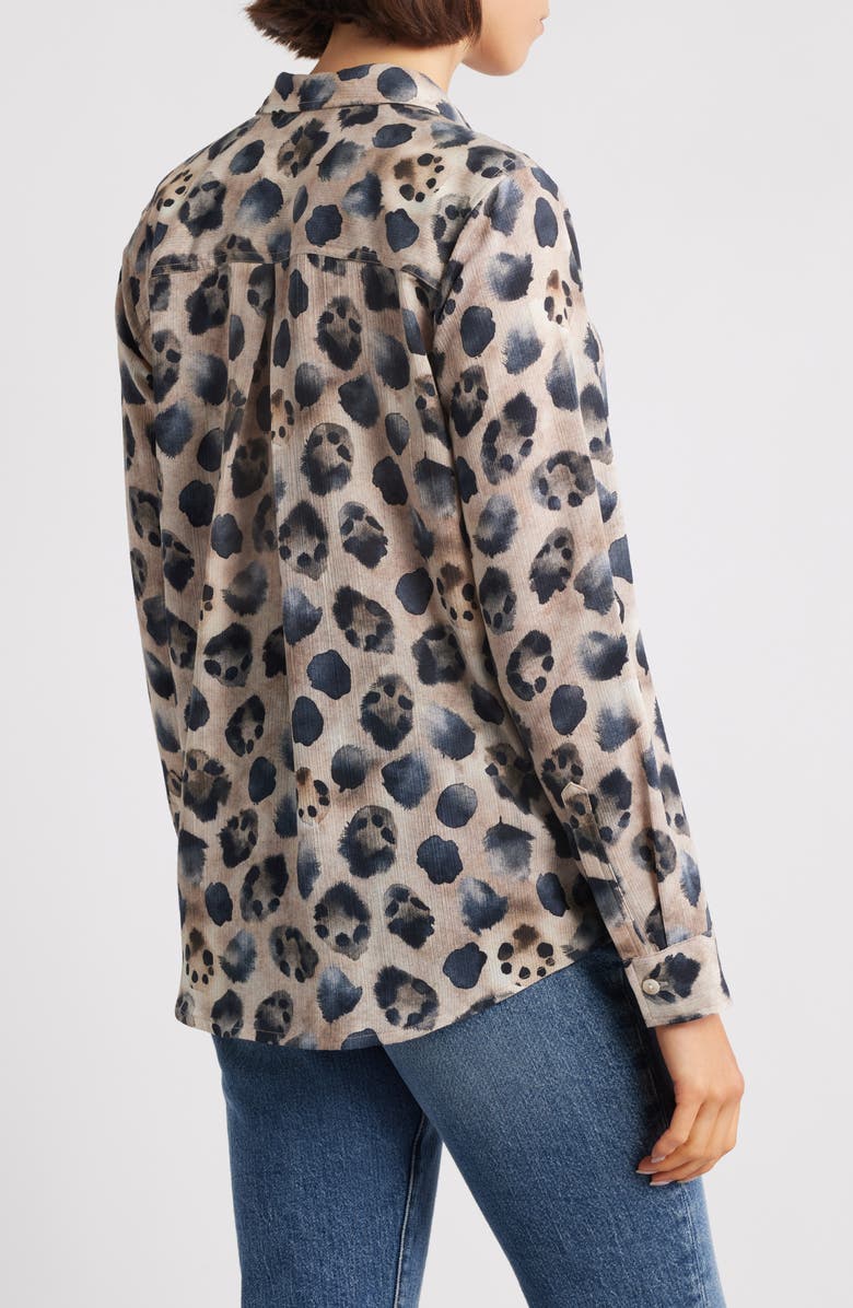 APNY Print Roll Tab Sleeve Chiffon Button-Up Shirt, Alternate, color, Latte Multi