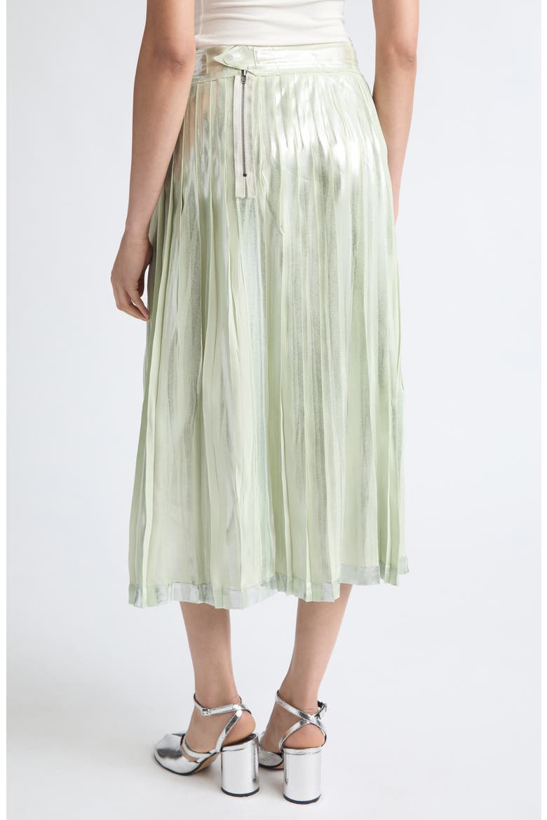 Pleated Metallic Midi Skirt, Alternate, color, ALOE/ SILVER