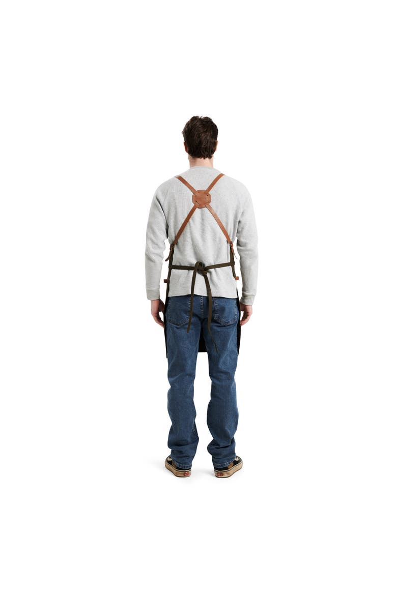 Waxed Canvas Work Apron with Leather Straps & Utility Pockets, Alternate, color, Olive Green
