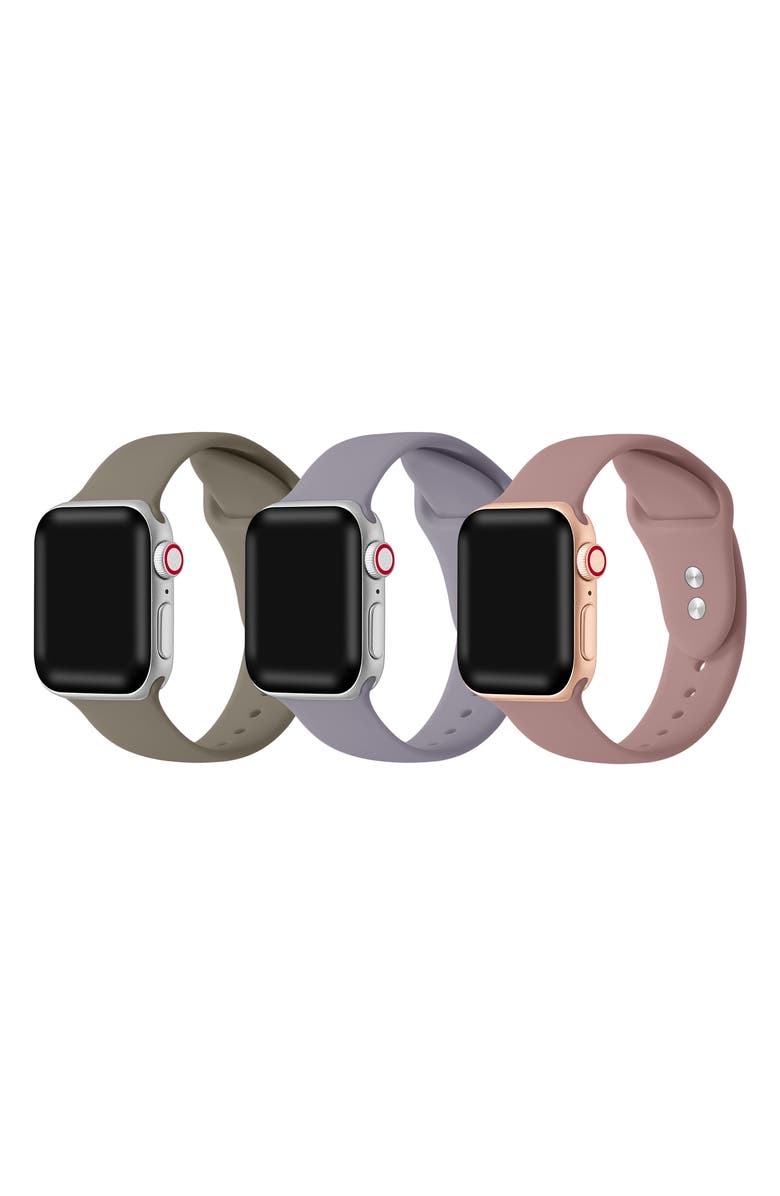 The Posh Tech Pack of 3 Silicone Watch Bands, Main, color, Mocha/ Rose/ Lilac