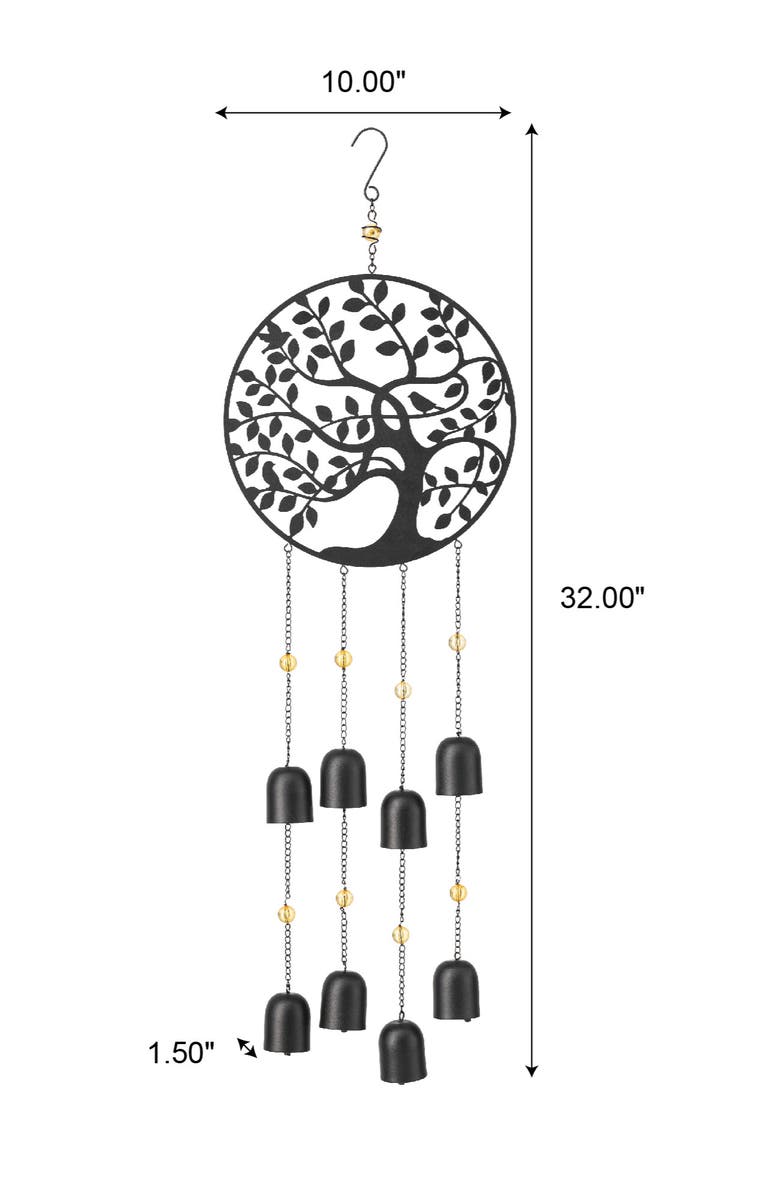 Glitzhome 32"H Metal Tree of Life Windchime with Bells, Alternate, color, Black